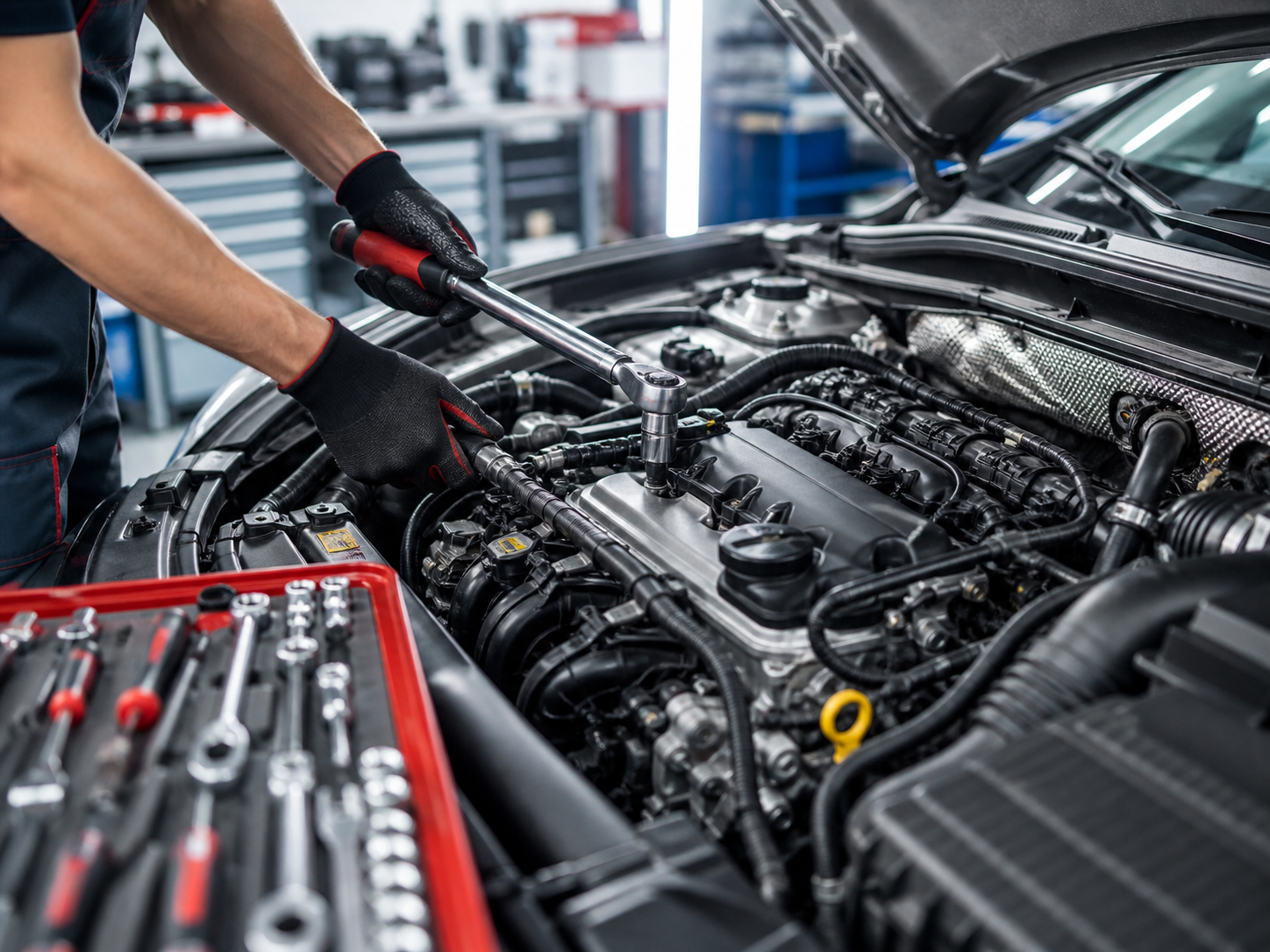 Motor bakım işlemi yapılan araç